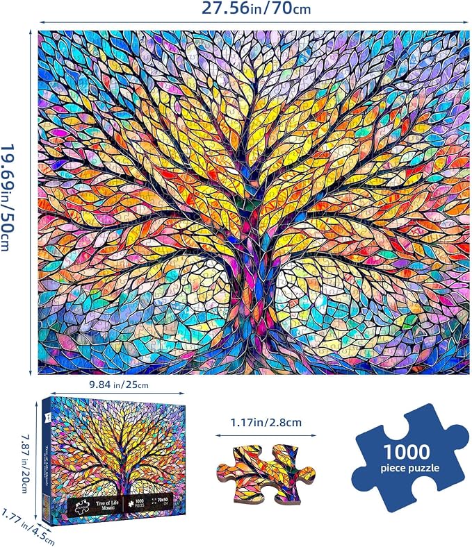 Tree of Life Mosaic Puzzles for Adults 1000 Pieces,Challenging Jigsaw Puzzles for Adults 1000 Pieces,Hard Difficult Impossible Puzzle for Family Game Night,Puzzle with Letters on Back Games