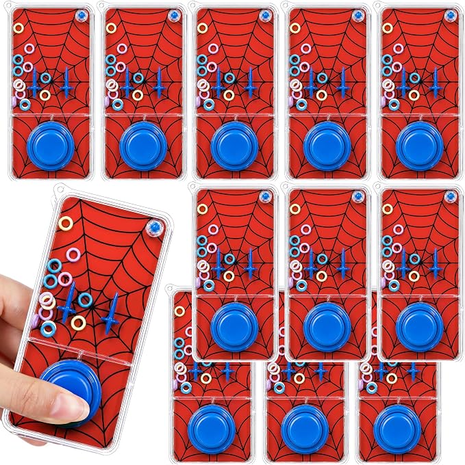 12 Pcs Spider Party Favors for Kids Handheld Water Games Water Ring Toss Toys, Red Spider Web Birthday Goodie Bags Stuffers Return Gifts Classroom Prize Rewards Bulk