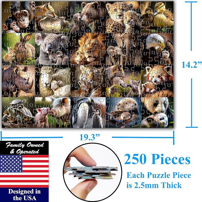 Think2Master Animal Families 250 Pieces Jigsaw Puzzle Featuring heartwarming Mammals & Birds. Puzzle for Adults & Seniors, Large Pieces, Great Gift Size: 14.2” X 19.3”