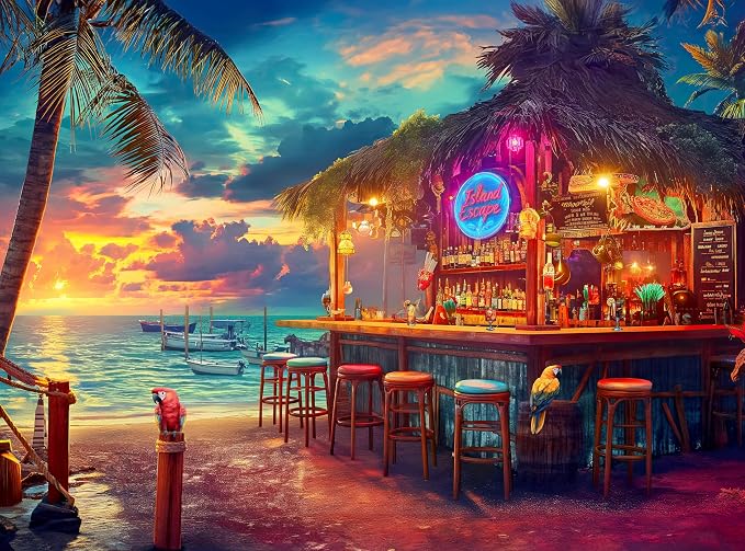 1000 Piece Jigsaw Puzzle for Adults - Beach Bar at Sunset - Challenging Puzzle Perfect for Game Nights - 1000 Piece Puzzle for Adults. 20x27 inches(Island Escape)