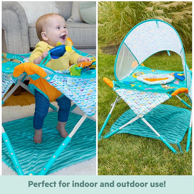 Bright Starts Disney Baby Finding Nemo Pop 'N Jump Portable Baby Jumper, Foldable Indoor/Outdoor Baby Jumper with Sensory Activities, Ages 6–12 Months