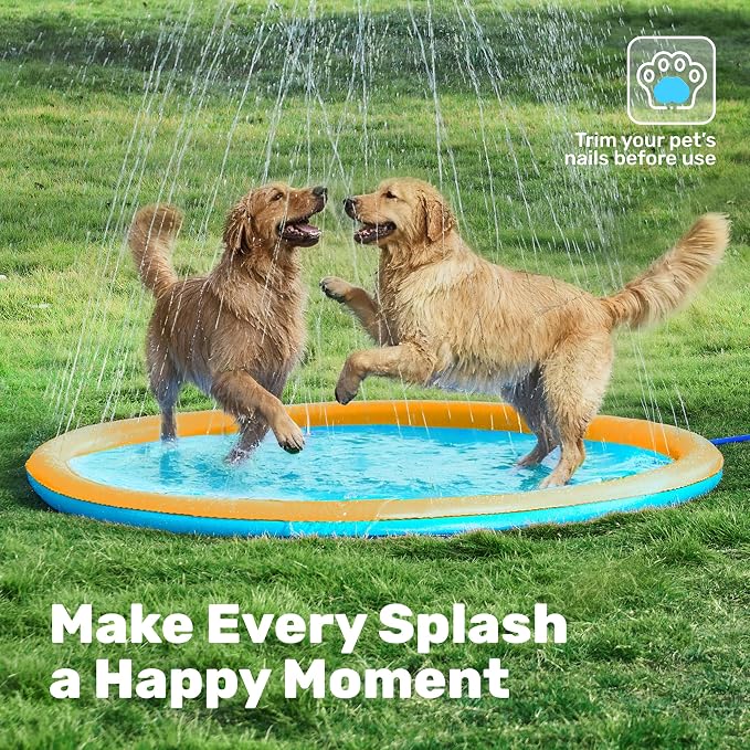 SLOOSH 72" Non-Slip Splash Pad Sprinkler - Outdoor Water Play Toys Backyard Fountain Mat for Toddlers Kids Dogs, Thickened Sprinkler Outside Pool Party Durable for Girls Boys Pets (72in, Orange&Blue)
