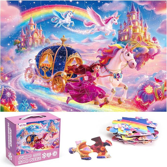 BenBen Floor Puzzles for Kids, 48 Piece 2 x 3 Feet Unicorn Princess Puzzle for Kids Ages 4–6, Large Jigsaw Puzzles for Toddlers, Toy Gift for Girls