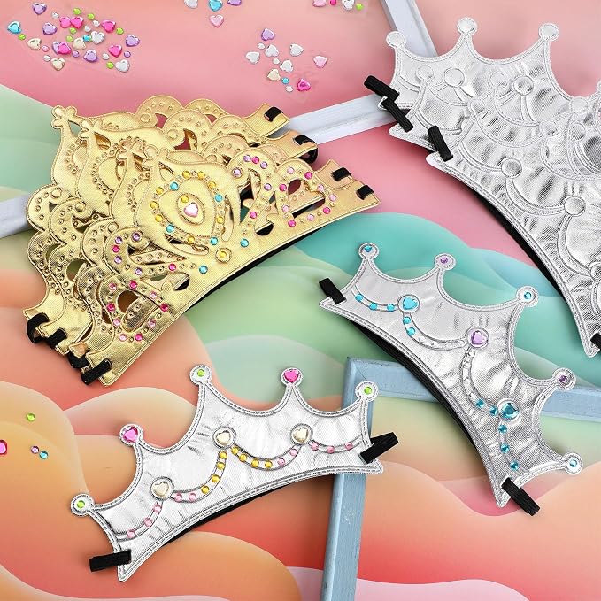 Yaomiao 22 pack DIY Crowns Set Include 12 Pcs Foam Princess Crowns and 10 Pcs Diamond Sticker for Kids