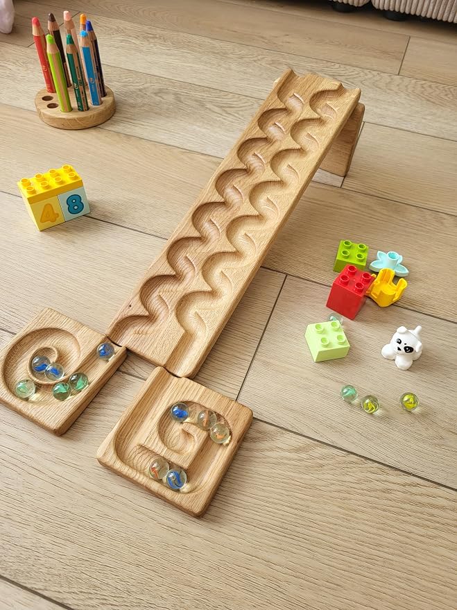 Wooden Marble Run Track “Wind” Race Machine Set Wooden Maze Board Ball Run Montessori Gift for Kids Wave Course Winding Track Toy