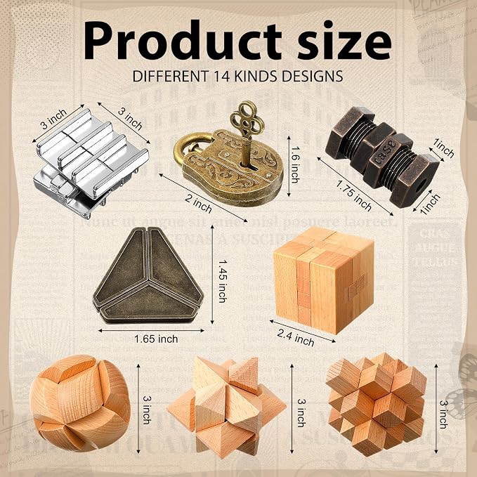 Syhood 14 Pcs Metal Brain Teaser Puzzles Ring Interlock Logic Puzzle Iq Lock Challenging Gift for Christmas Adults Party Table(Educational)