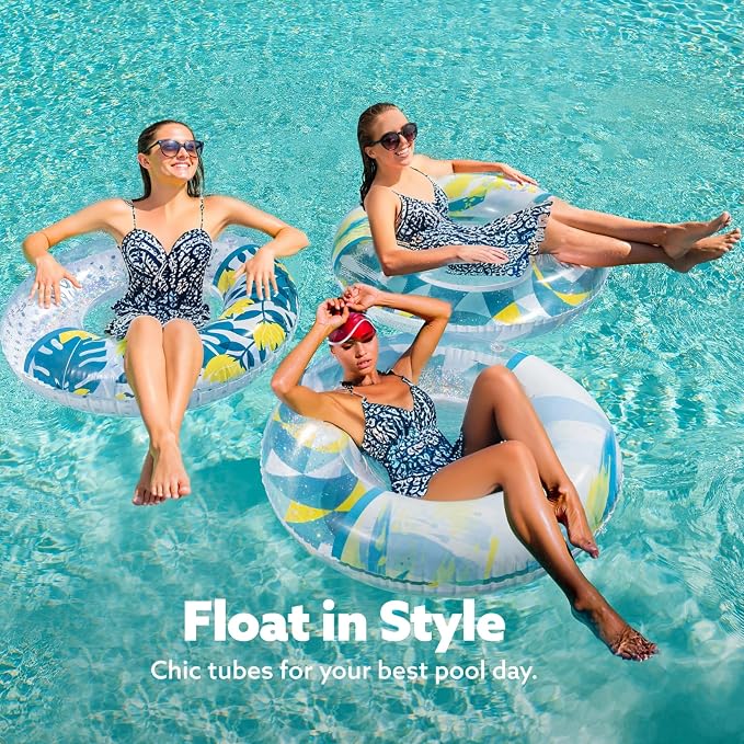 Inflatable Pool Floats with Glitters 32"(3 Pack), Pool Floaties Tubes for Swimming Kids Adults Beach Outdoor Party Supplies