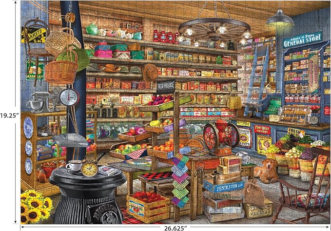 RoseArt - Chris Bigelow Country - Mom and Pops 1000 Piece Jigsaw Puzzle - Vintage Country Store Scene– Adult Puzzle – Finished Size 26.625 x 19.25, Made in USA