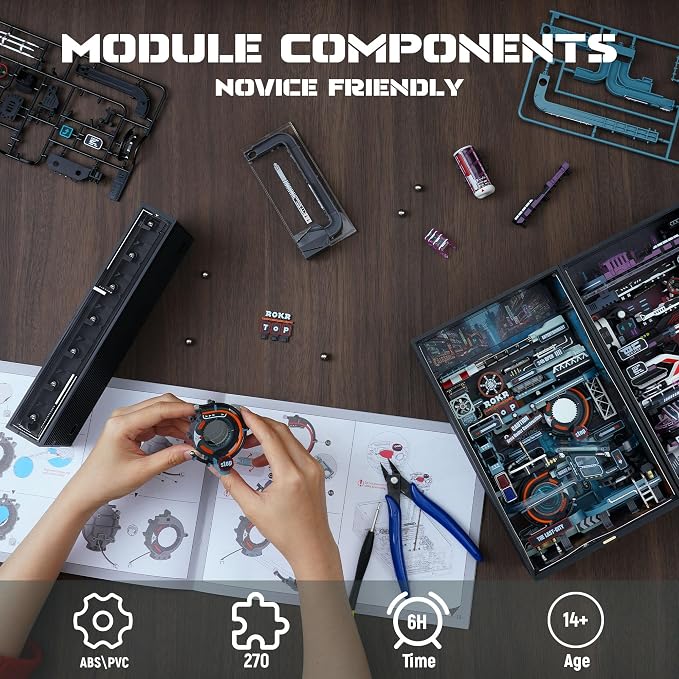 ROKR 2 in 1 Marble Run kit, 3D Plastic Puzzles for Adults, The Last City and The Future City Two Metal Models DIY Miniature Building Toy Kits, Gift for Women Men (Parallel World MRX01)