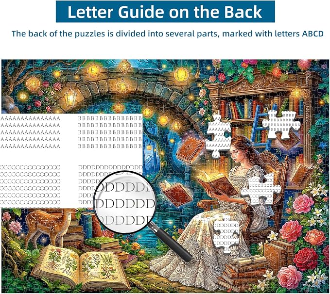1000 Piece Puzzle for Adults, Magic Fairy Reading Jigsaw Puzzles for Adults 1000 Pieces, Fun Challenging Family Puzzle with Letters on Back, Moonlit Reading Fairy Flower Puzzles for Adults