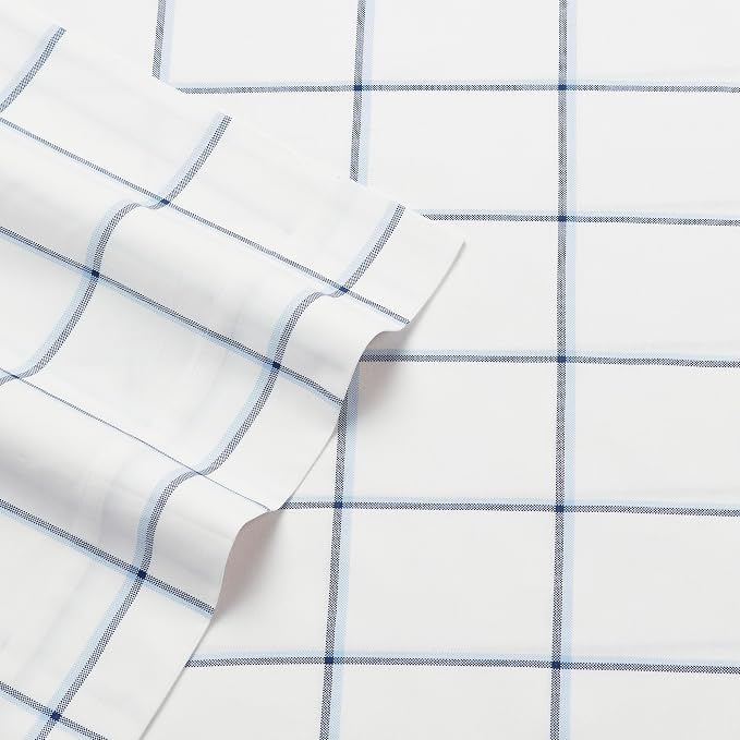 Nautica - Queen Sheet Set, Cotton Percale Bedding Set, Crisp & Cool, Stylish Bedding Set (Plot Blue, Queen)