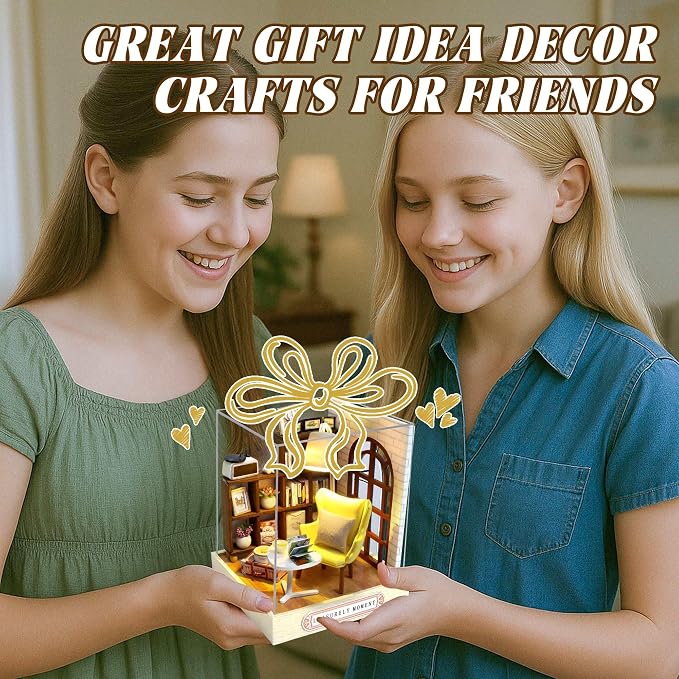 Kisoy Dollhouse Miniature with Furniture Kit, DIY 3D Wooden DIY House Kit with Dust Cover,Handmade Tiny House Toys for Teens Adults Gift(Leisurely Moment)
