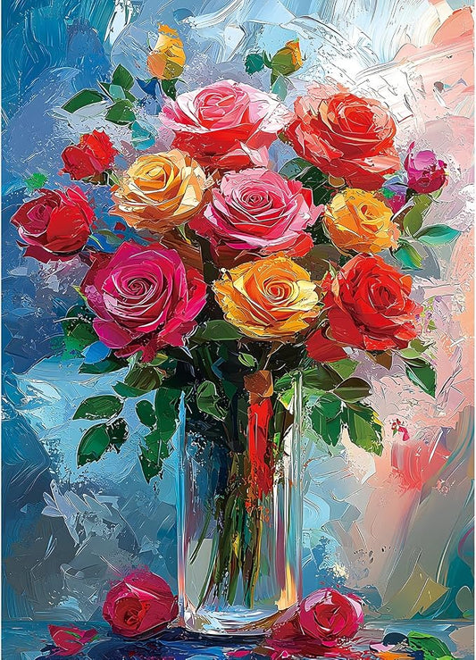 1000 Piece Puzzles for Adults, Rose Flowers Jigsaw Puzzles 1000 Pieces for Adults Oil Painting Floral Art Design with Letters On Back for Family Challenging Decor Great Gift, 27.5 x 19.7 Inch