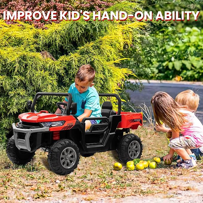24V 4WD Ride on Truck Car w/4X200W Motor, Dump Bed, Gift Flower, 2 Seaters, Remote Control, 4 Wheeler, LED Light, Music, 24 Volt Ride on Toys for Big Kids Girls 3-8, Red