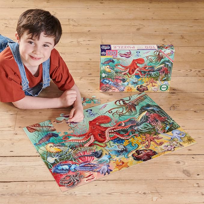 eeBoo 100 Piece Puzzle for Kids - Love of Octopuses Children's Puzzle Ocean Creatures, Large Pieces for Small Hands to Develop Motor Skill