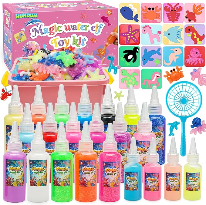 HunDun Magic Water Elf Toy Kit Gifts for Kids,Large Capacity Aqua Fairy Water Gel Kit for Kids with 22 Gels,Fun DIY Craft Kit,Squishy Maker,Make Your Own Squishies,Magic Water Pets
