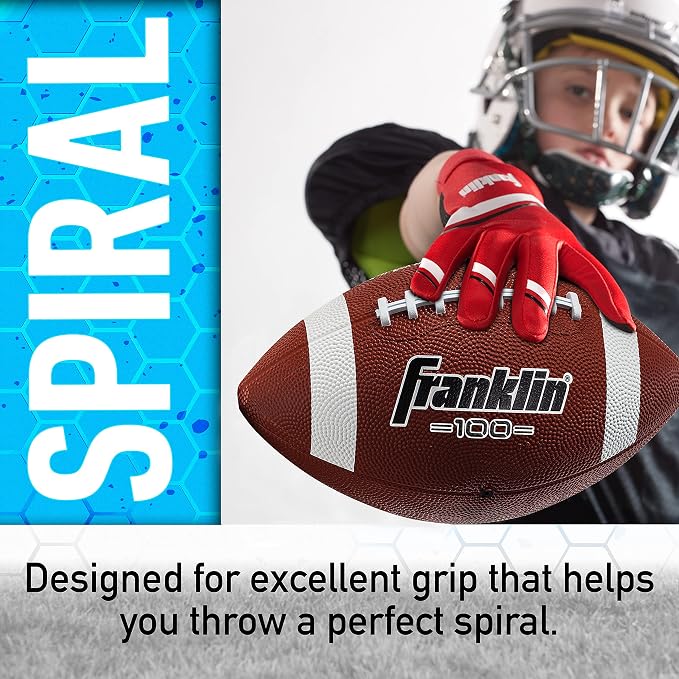 Franklin Sports Kids Junior Grip-Rite Youth Junior Size Rubber Footballs - Peewee Kids Durable Outdoor Footballs - Single & Bulk Packs Available