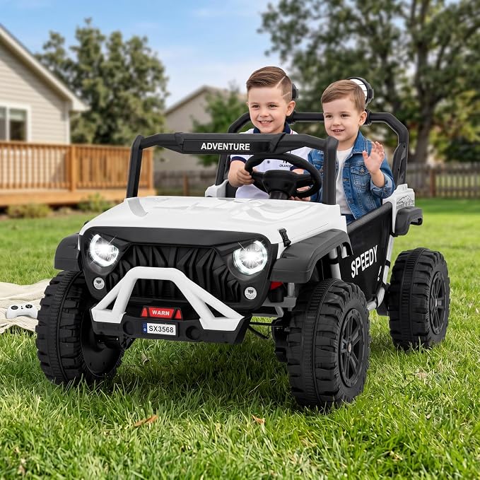 24V Ride on Car for Big Kids, Iron 2 Seater Ride on Toy, Fast 4.97MPH Truck, 4WD Kids Electric Vehicles with Remote Control, Spring Suspension, Front & Behind LED Lights, Dual Storage, Music,