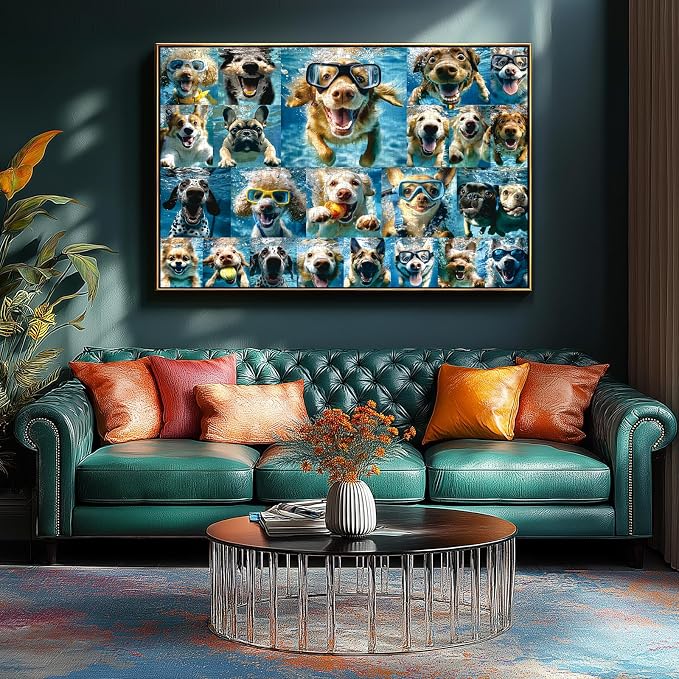 Underwater Dogs Jigsaw Puzzles 1000 Pieces for Adults Funny Cute Dogs Collage Puzzles for Adults 1000 Pieces with Letters on Back Hard Impossible Difficult Challenging Family Puzzle