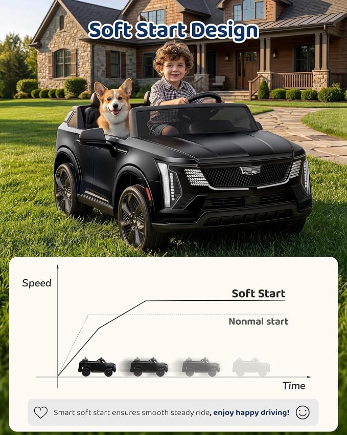 Firstness 2 Seater Ride on Car for Kids 24V Licensed Cadillac Escalade IQ Powered Wheels with Remote Control 400W Electric Ride on Toy with 3 Speed Light Music 7AH Battery Car for Kids Ages 3-8, Black