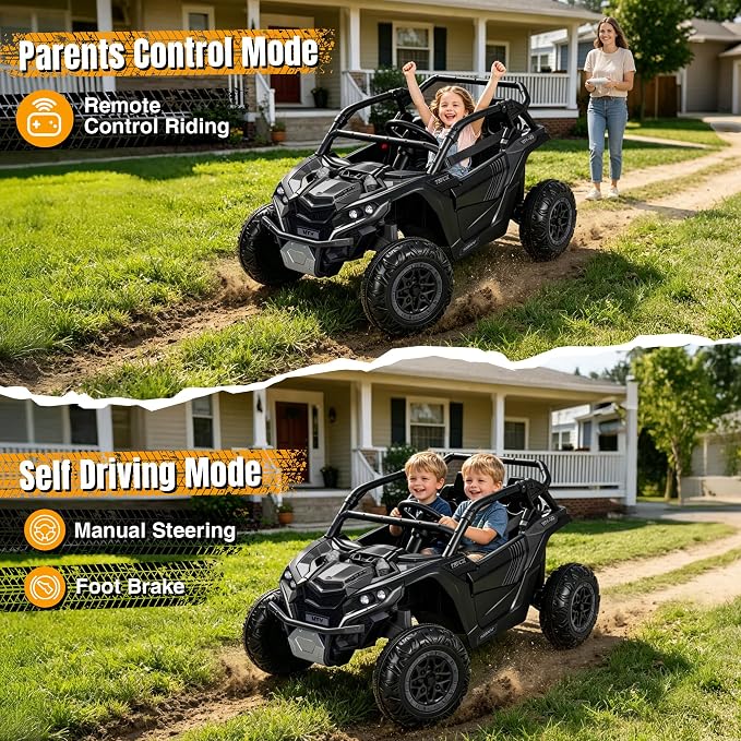 Firstness 24V Ride on Toys 800W Electric Remote Control Ride on Cars for Kids 2-Seater Riding Cars for Kids Ages 3-8, 3 Speed Mode, Music, LED Light, Off-Road UTV Ride on Truck for Boys & Girls, Black