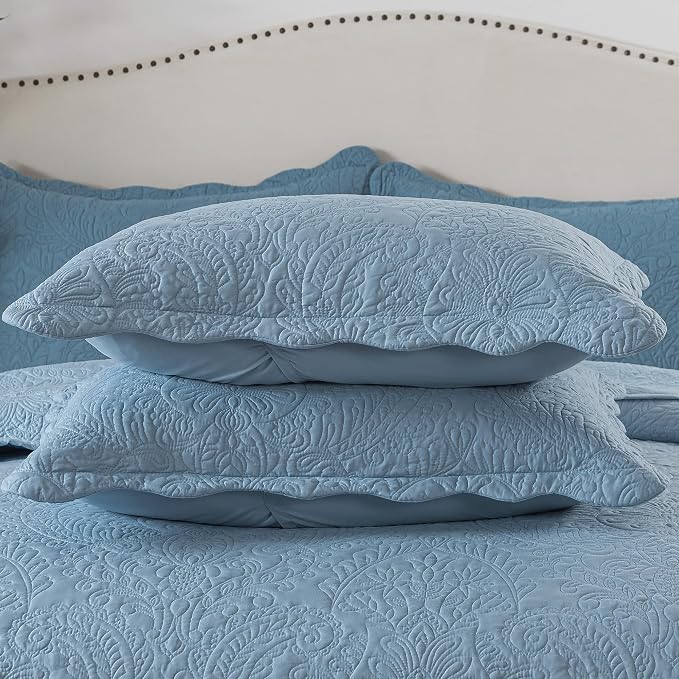 HoneiLife Embroidered Quilt King Size - 3 Piece Microfiber Quilt Sets Lightweight Bedspreads Reversible Coverlets Retro Bed Cover Quited Bedding Set Spring/Summer Quilts