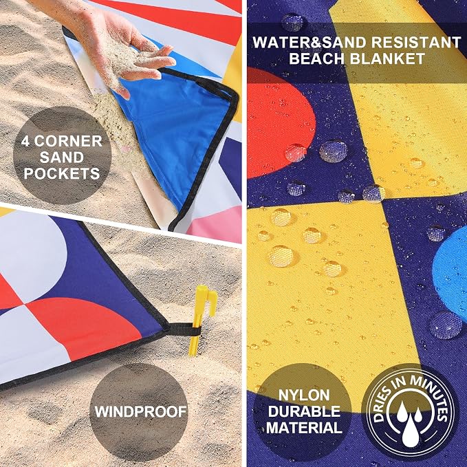 HIHOHO Beach Blanket Waterproof Sandproof Extra Large Beach Mat 79" X 83"/120"x108"for 1-8 Adults Quick Drying Durable Outdoor Picnic Mat for Beach Travel Camping Hiking
