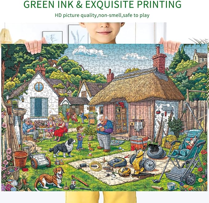 Puzzles for Adults 1000 Pieces, Warm Courtyard Jigsaw Puzzle with 1:1 HD Poster, Perfect Interlocking No Dust, Stress Relief Ideal Gift for Family Games