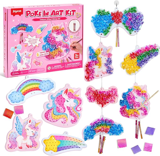 Poke-in Wind Chime Craft Kit for Kids, 3D Magical Fantasy DIY Set with Audible Wind Chime Pieces, 6 EVA Magical Figures, Mess-Free Creative Activity, Arts and Crafts & Birthday Gift for kids Age 3+
