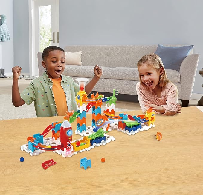VTech Marble Rush Launch Pad, Construction Toys for Kids with 10 Marbles and 75 Building Pieces, Electronic Track Set for Boys & Girls, Colour-Coded Building Toy with Sound, 4 Years +, English Version