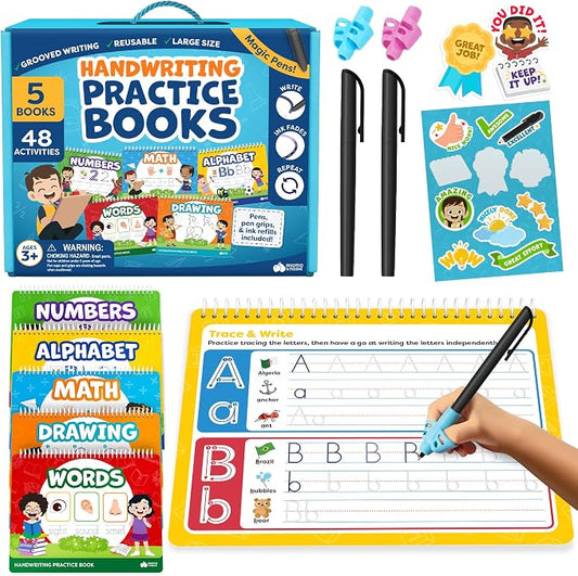 Magic Grooved Writing Practice for Kids Age 3-5 - Grooved Writing Books for Kids 3-5 - Handwriting Practice for Kids 5-7 - Tracing Books Toys for 4 Year Old - Preschool Learning Activities