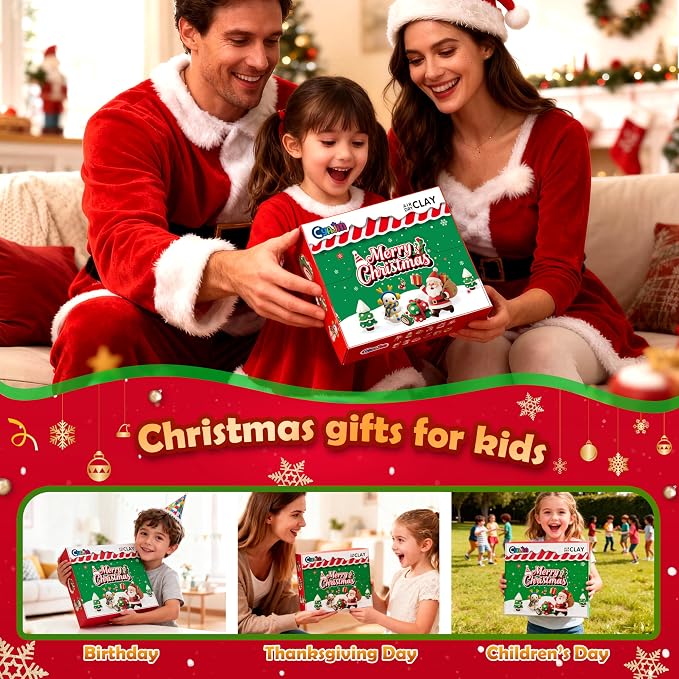 CyaJm Air Dry Clay Christmas Kit - 12 Festive Themed Individual Clay Packs, Non-Toxic Ultra-Light Air Drying Modeling Clay with Tools & Guide, DIY Holiday Craft Gift for Kids Boys Girls Ages 3+