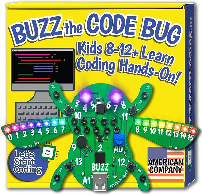 Buzz The Code Bug - Coding & STEM Toy for Kids 8-12+ from Let's Start Coding - Designed in The USA - Great Gift for 2026 - Kids Code Buzz's Features and Interactions While Learning C++