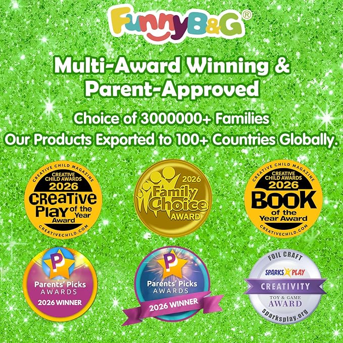 FUNNYB&G Foil Art Craft Kit for Kids 4-10 Years Old: Mess-Free & No-Glue, Create 16 Sparkly Going Green Pictures – Perfect Travel Toy & Birthday Gift for Kids (Going Green)