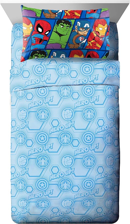Jay Franco Marvel Super Hero Adventures Hero Together 4 Piece Twin Bed Set - Includes Comforter & Sheet Set Bedding Features The Avengers - Super Soft Fade Resistant Microfiber