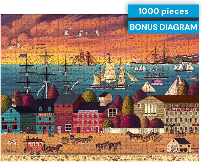 Buffalo Games Charles Wysocki - Hoopla at the Harbor - 1000 Piece Jigsaw Puzzle - Adult, 26.75 x 19.75 in - Includes Poster - Adult Jigsaw Puzzles
