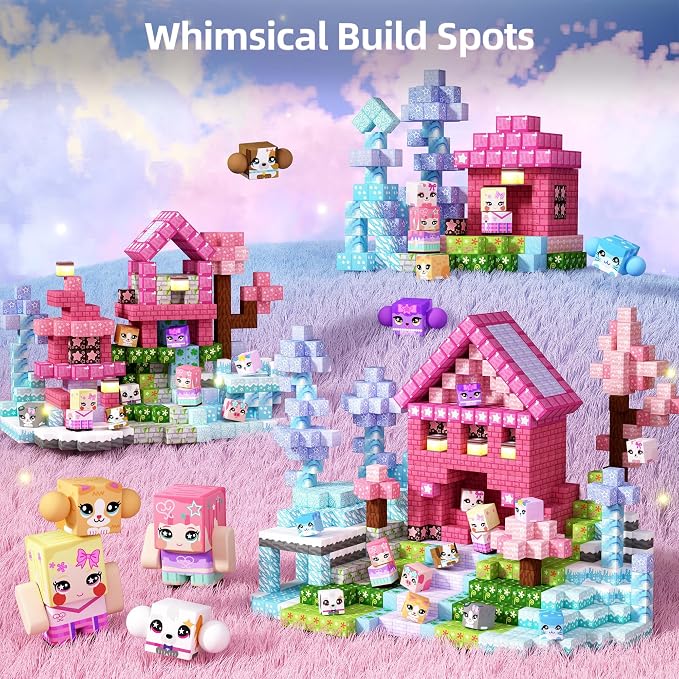 Magnetic Blocks — GobiDex 100PCS Kids Pink Princess Castle Building Blocks Set, Enchanting Cottage with Cute Pets for Girls Age 3+, STEM Sensory Building Toy for Toddler Birthday Gift