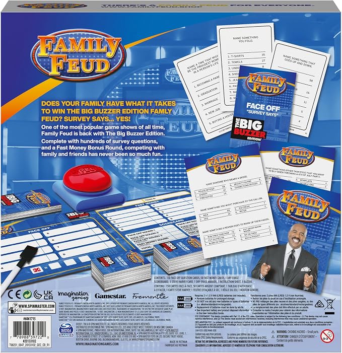 Spin Master Family Feud Big Buzzer Game, Amazon Exclusive “Buzz in” with The Electronic Buzzer Board Game for Hilarious Family Fun, Ages 8 and up