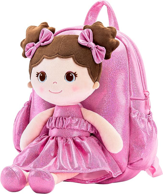 Lazada Toddler Backpack - Baby Girl Gifts Curly Fingerprints Plush Doll Dress Backpack - Fashion Girls Curly Rolled Fingerprints Series - Peach 11 Inches