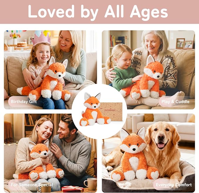 Niuniu Daddy 14" | 3.5 Pound Weighted Fox Stuffed Animal, Heavy Weighted Plushies Fox for Kids Adults, Heavy Calming Body Pillow for Sleeping, Sensory Sitting Lap Pad Toy Huggable Gift for Holiday