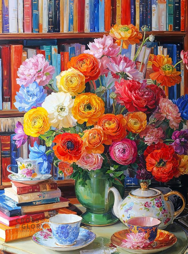 Cross & Glory - Ranunculus Rendezvous - 1000 Piece Jigsaw Puzzle for Adults | Colorful Floral Puzzle for Puzzle Lovers and Art Enthusiasts