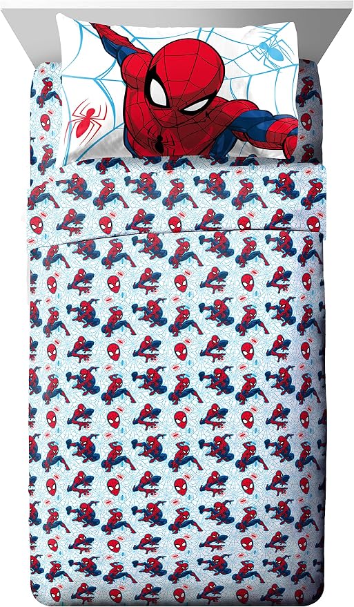 Jay Franco Marvel Spiderman 4 Piece Toddler Comforter Set - Super Soft Reversible Kids Bedding, Fade Resistant Microfiber, Machine Washable, Comforter & Sheet Set (Official Marvel Product)