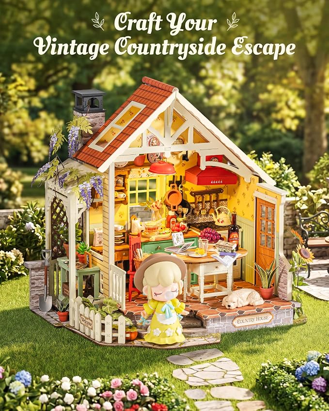 Rolife DIY Miniature House Kit for Adults - 1:18 Farmhouse Kitchen Dollhouse Kit with LED Light, Wooden 3D Puzzle Model Building Set, Tiny House Diorama Craft Kit, Ideal Gift for Men Women Hobbyists