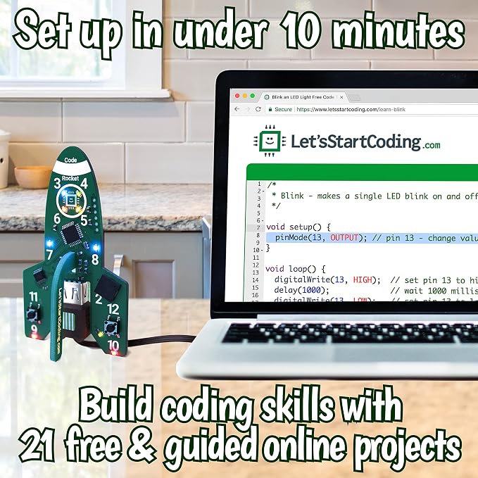 Code Rocket Coding Toy for Kids 8+. Girls & Boys Learn Typed C++ Programming with Circuits. 20+ Space-Themed Projects Teach Code Hands-On. All-Inclusive Coding Game for Kids Ages 8-12+ & Teens