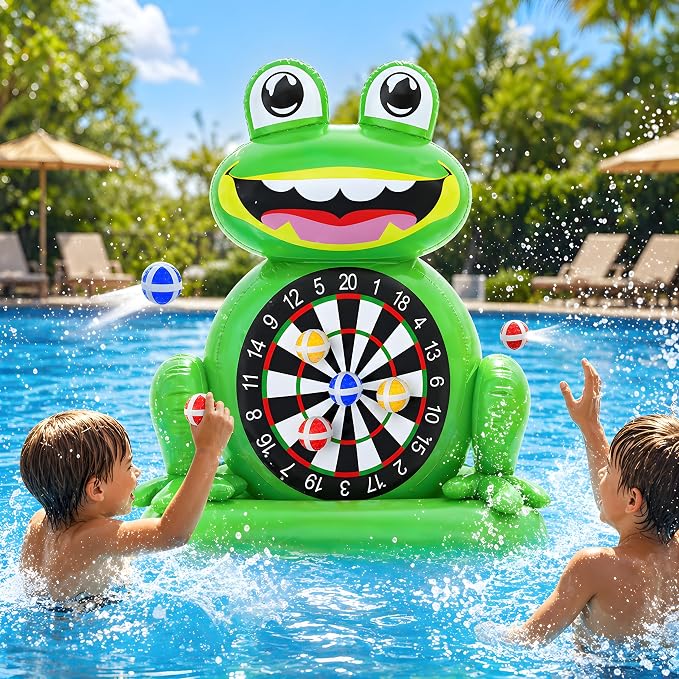 MOONTOY Kids Fun Pool Toys, Inflatable Frog Dart Board Water Games, Swimming Pool Floats with Sticky Balls, Summer Party Birthday Gift 3 4 5 6 7 8 9 12 Years Old Boys Girls Teen Adult