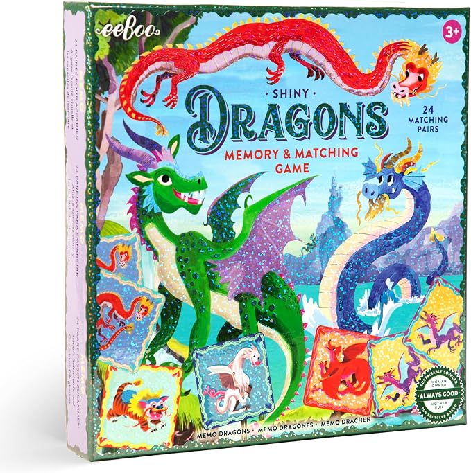 eeBoo: Memory and Matching Game - Shiny Dragons - 24 Pairs, Develops Recognition, Concentration, Memory & Vocabulary Skills, Age 3+