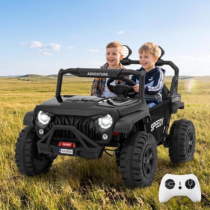 24V 2-Seater Ride on UTV Truck with Remote Control – 4WD Electric Vehicle Designed for Big Kids, Featuring Spring Suspension, Front and Behind LED Lights, Dual Storage Compartments, 3 Speed Settings,