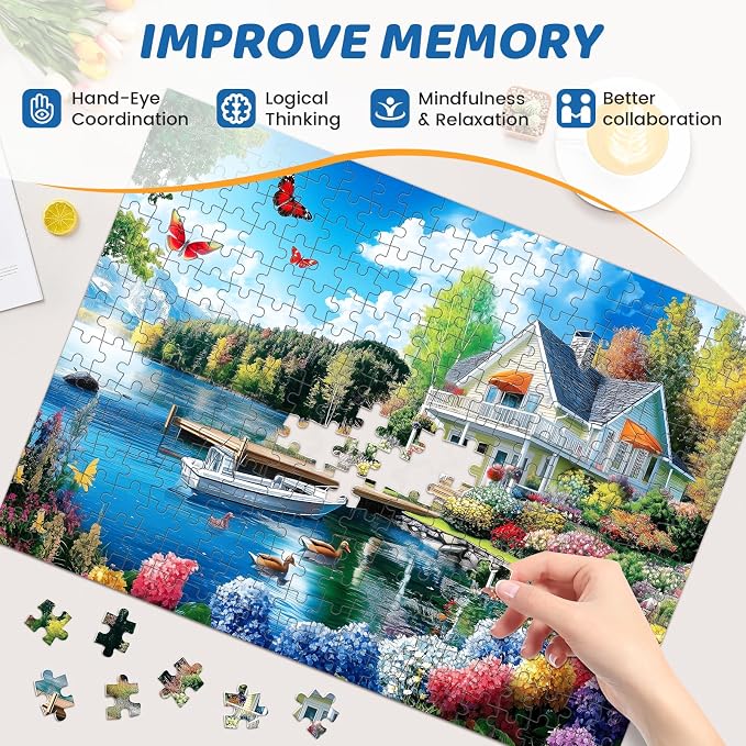300 Pieces Puzzles for Adults | Lake House Jigsaw Puzzles | Large 300 Piece Puzzle for Children Adults Seniors | Sturdy,Safe | Engaging & Educational Toys Great Gift for Boys Girls 20.5 x 15 in