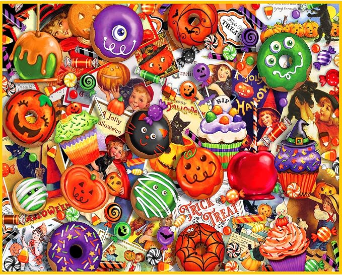 White Mountain 1000 Piece Halloween Jigsaw Puzzle Fall and Autumn Food Collage Puzzles Large Pieces Gift for Adults and Family 24"x30" - Trick or Treat
