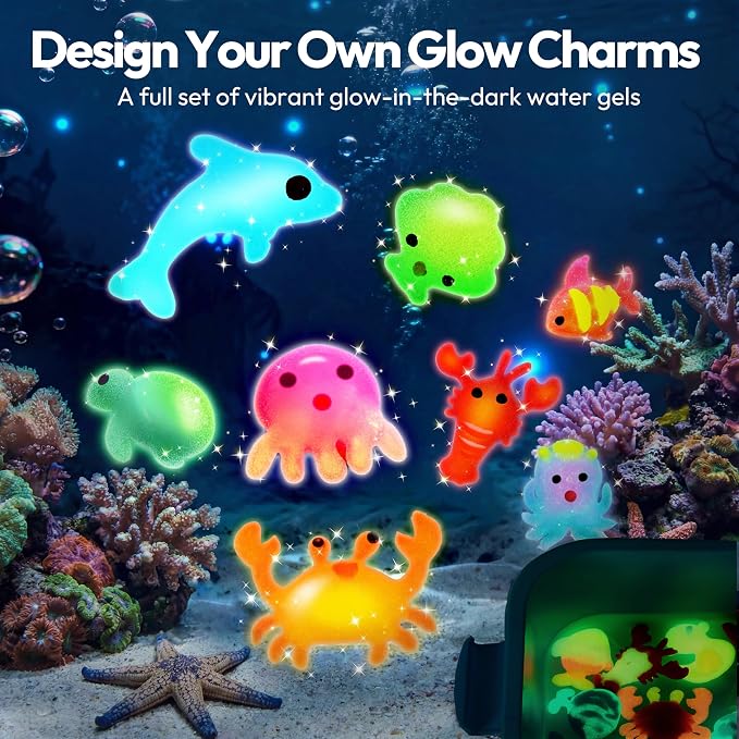 Klever Kits Glow-in-The-Dark Water Gel Kit, Magic Fairy Water Pets Toy Kit with 10 Gels(7 Glow-in-The-Dark Gels), 12 Molds, Preserving Bottle, DIY STEM Craft Kits, Arts and Crafts for Kids